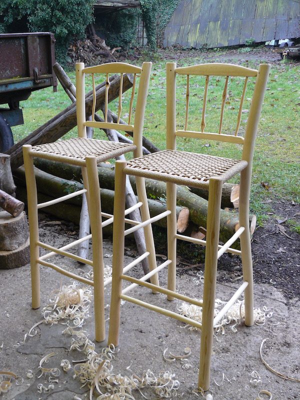 barstools, green woodworking, rustic ash chairs