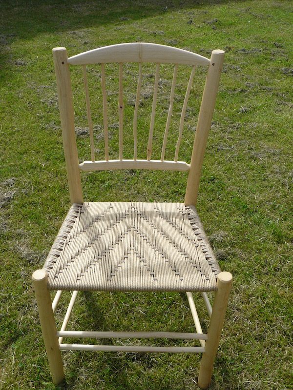 knotty, spindle-back, side chair, dining chair, green woodworking, rustic ash chairs, weaving, irish pattern, chairmaking