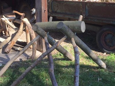 Green Woodworking Log Cutting Horse For Chairmaking At Rustic Ash Chairs Workshop