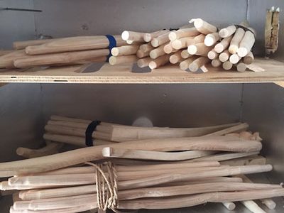 Chair Rungs And Rails Made From Cleft Wood Are Bundled And Dried Out In A Drying Box