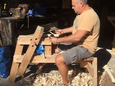 Mark Griffin Is Doing Traditional Green Woodworking Sat On A Shave Horse Using A Drawknife