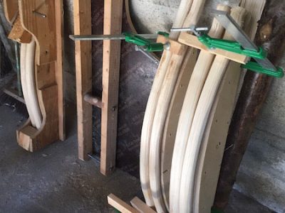 Chair Legs Being Set In Two Jigs At The Rustic Ash Chairs Green Woodworking Workshop